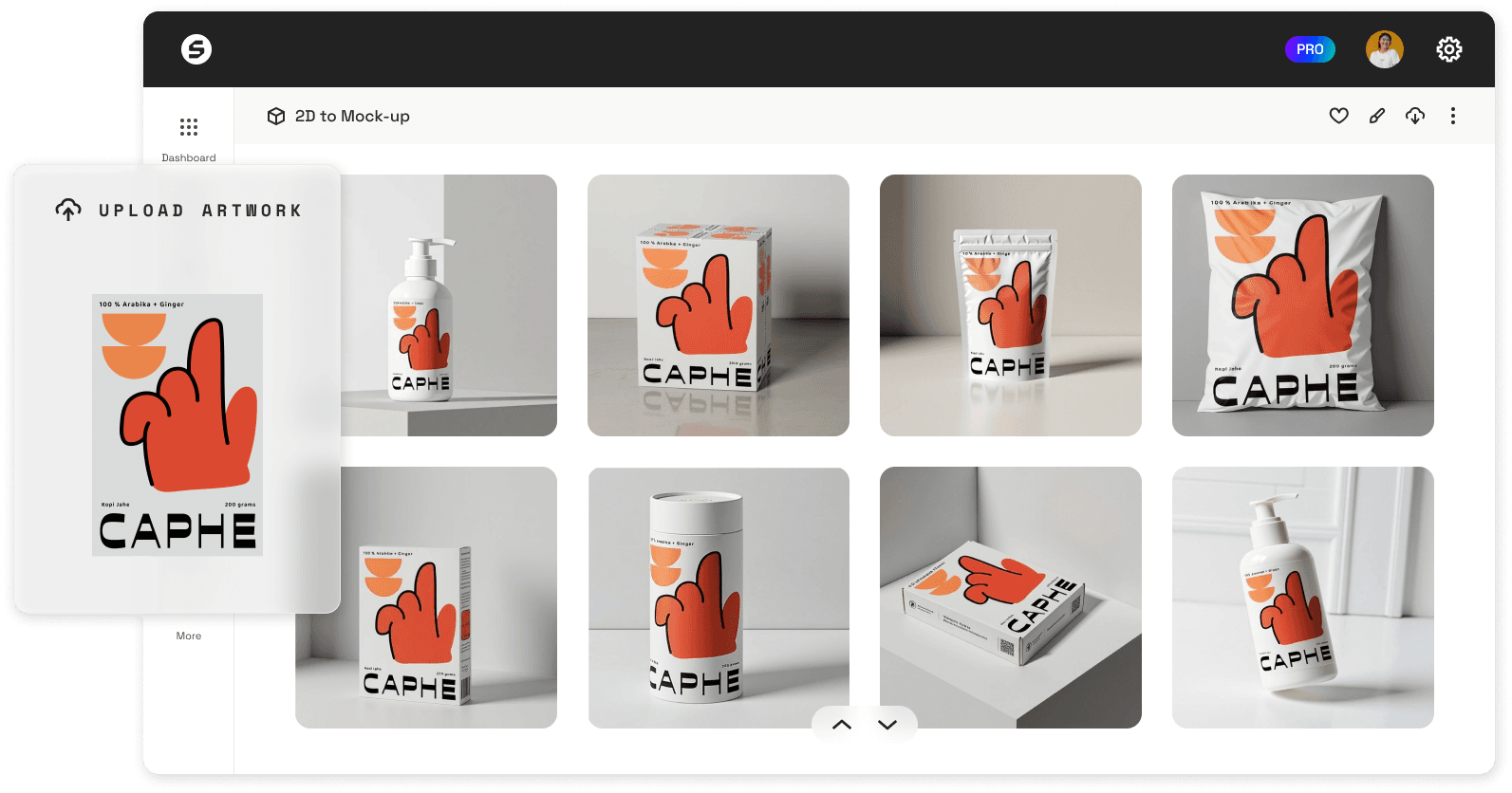 Packaging mockups generated with the Mockups tool