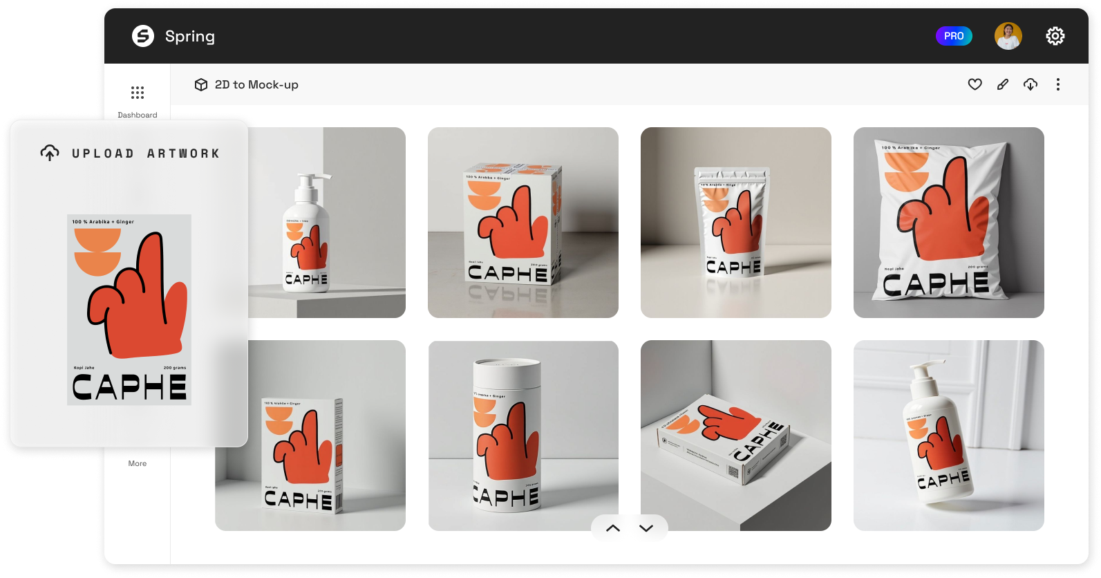 Packaging mockups generated with the Mockups tool